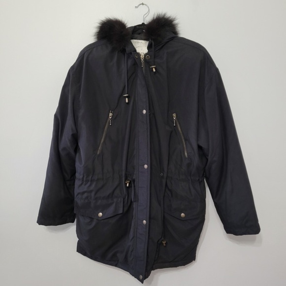 Bromley Sport Women's Coat M Black Real Fox Fur Trimmed Full Zip Hooded Gorpcore